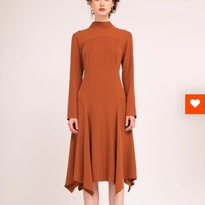 FLARED MIDI DRESS WITH HIGH NECK AND LONG SLEEVES